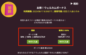 ラッキーニッキーの初回入金ボーナスプラン（福袋）